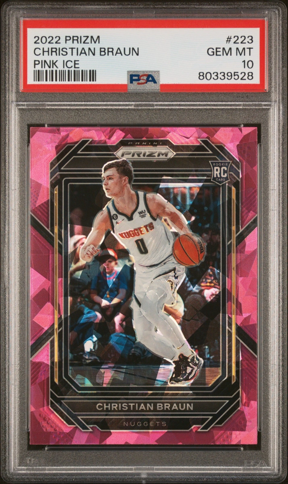 2022 Panini Prizm Christian Braun Rookie Pink Ice Prizm #223 PSA 10, Pop 11
