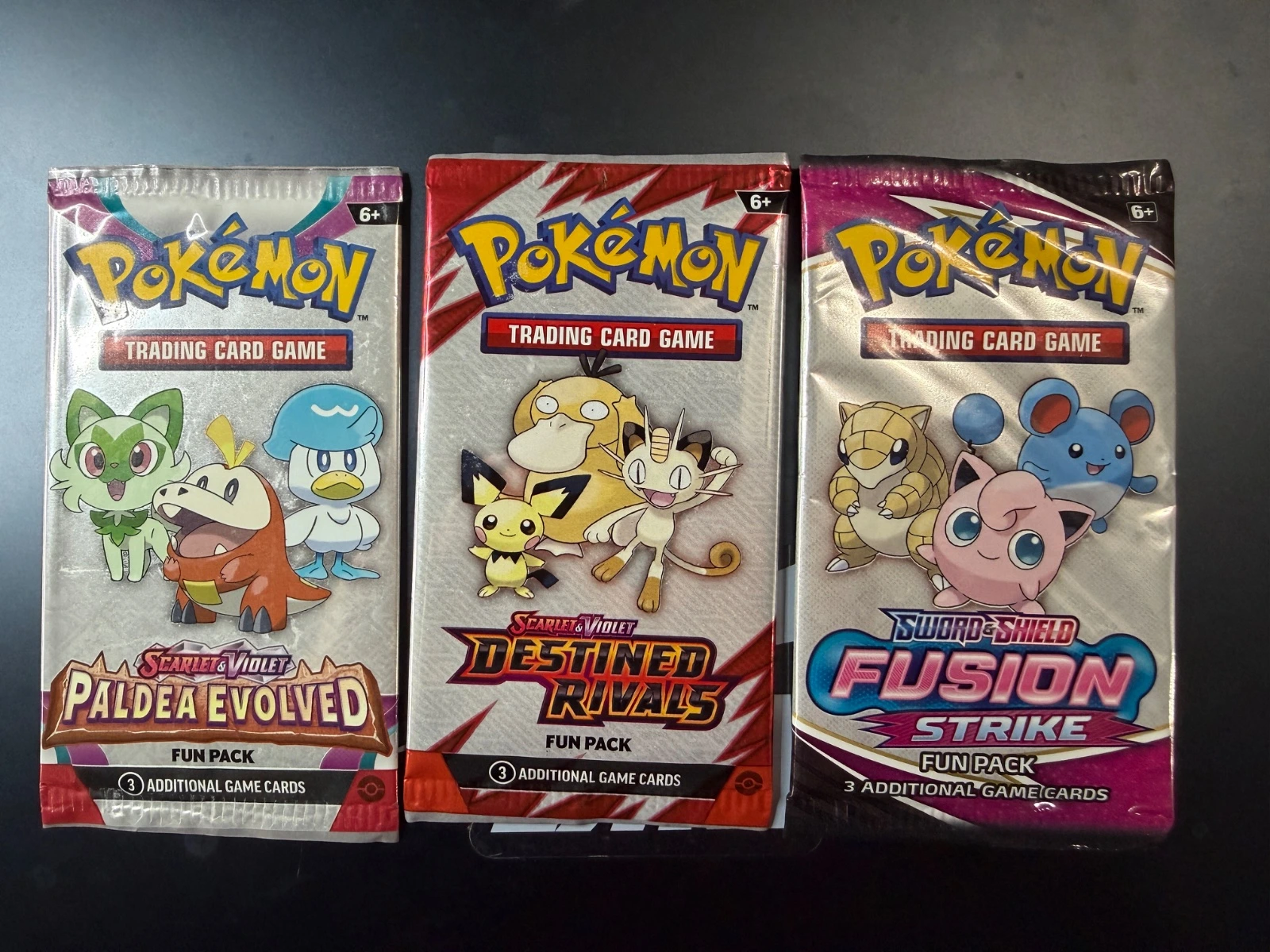 Rare Pokemon Fun Pack (set of 3) Paldea Evolved, Destined Rivals and Fusion Strike