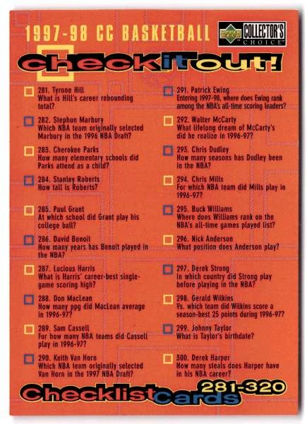 Check It Out Checklist - 1997-98 Collector's Choice #398
