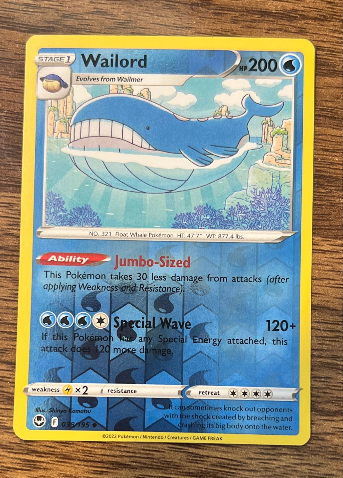 WAILORD 038/195 UNCOMMON SILVER TEMPEST POKEMON REVERSE HOLO NM - Silver Tempest #038/195