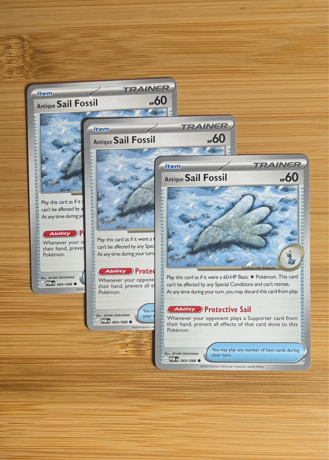 Antique Sail Fossil 3x - Pokémon Perfect Order #069/088