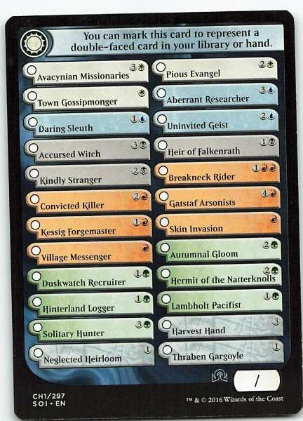 Checklist - Shadows over Innistrad, Magic Origins, Core Set 2019, Ixalan #CH1/297
